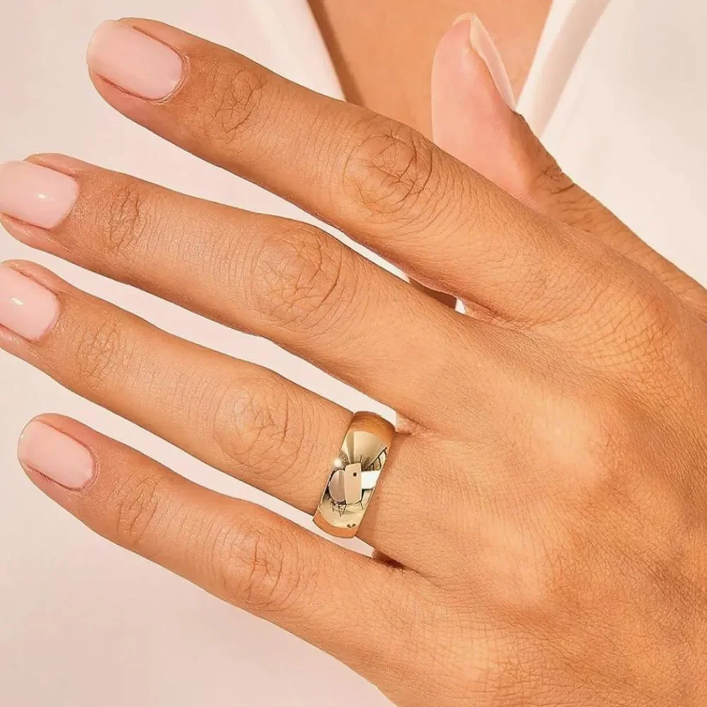 14K Gold Filled 7mm Dome Band Ring Chunky Statement Stackable Unisex Ring Luxury